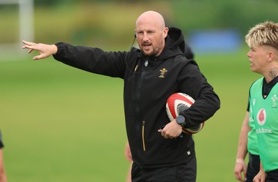 150725 - Wales Women Rugby training - Mike Hill, Wales Women forwards coach, during a training session ahead of their two match tour against Australia