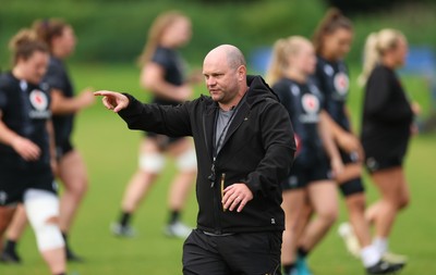 150725 - Wales Women Rugby training - Sean Lynn, Wales Women head coach, during a training session ahead of their two match tour against Australia   