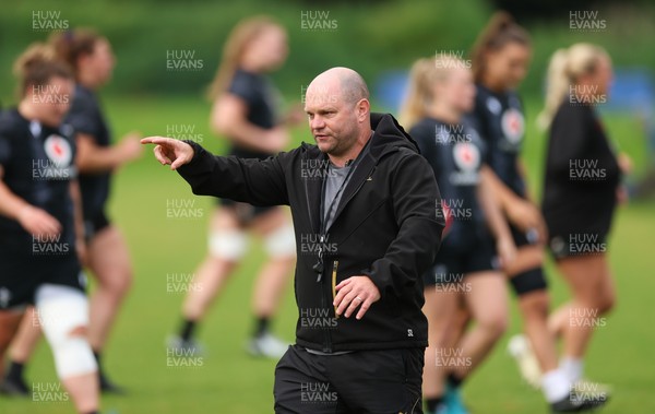 150725 - Wales Women Rugby training - Sean Lynn, Wales Women head coach, during a training session ahead of their two match tour against Australia   