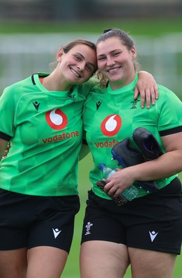 150926 Wales Women Rugby Training Session - Branwen Metcalfe and Gwenllian Pyrs during a training session ahead of the WXV match against South Africa 