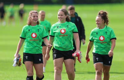 150926 Wales Women Rugby Training Session - Kate Williams, Maisie Davies and Lleucu George during a training session ahead of the WXV match against South Africa 