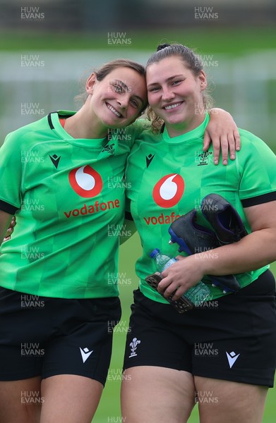 150926 Wales Women Rugby Training Session - Branwen Metcalfe and Gwenllian Pyrs during a training session ahead of the WXV match against South Africa 