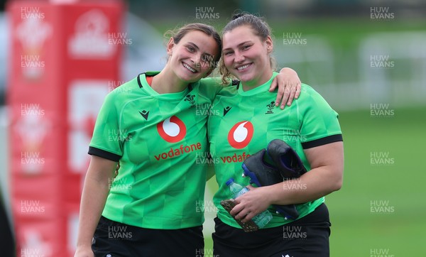 150926 Wales Women Rugby Training Session - Branwen Metcalfe and Gwenllian Pyrs during a training session ahead of the WXV match against South Africa 