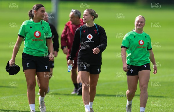 150926 Wales Women Rugby Training Session - Bryonie King, Amy Williams and Seren Lockwood during a training session ahead of the WXV match against South Africa 