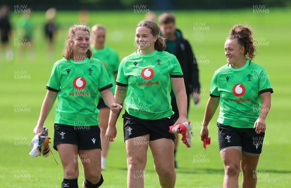 150926 Wales Women Rugby Training Session - Kate Williams, Maisie Davies and Lleucu George during a training session ahead of the WXV match against South Africa 