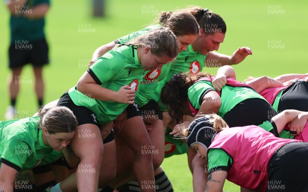 150926 Wales Women Rugby Training Session - Elan Jones, Shanelle Williams and Gwenllian Pyrs  during a training session ahead of the WXV match against South Africa 