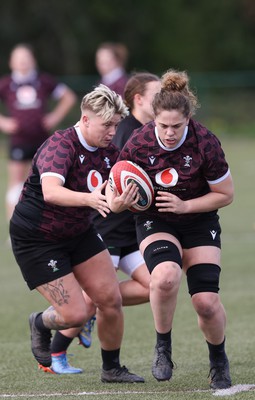 160424 - Wales Women Rugby Training - Donna Rose  and Natalia John during a training session ahead of Wales’ Guinness Women’s 6 Nations match against France