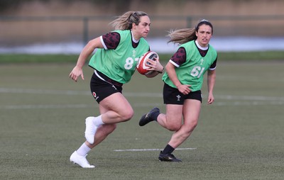 160424 - Wales Women Rugby Training - Courtney Keight and Kayleigh Powell during a training session ahead of Wales’ Guinness Women’s 6 Nations match against France