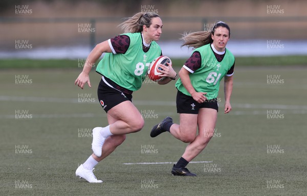 160424 - Wales Women Rugby Training - Courtney Keight and Kayleigh Powell during a training session ahead of Wales’ Guinness Women’s 6 Nations match against France
