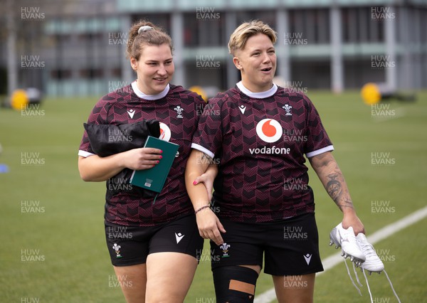 161023 - Wales Women Rugby Training Session - Gwenllian Pyrs and Donna Rose during a training session at NZCIS ahead of their first WXV1 match against Canada in Wellington 