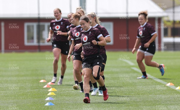 161023 - Wales Women Rugby Training Session - Jazz Joyce leads the way during a training session at NZCIS ahead of their first WXV1 match against Canada in Wellington 