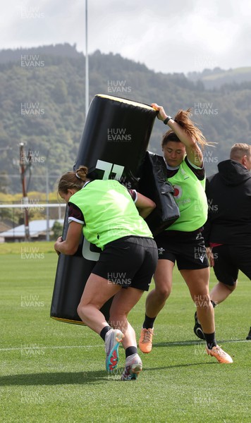 161023 - Wales Women Rugby Training Session - Carys Cox and Robyn Wilkins during a training session at NZCIS ahead of their first WXV1 match against Canada in Wellington 