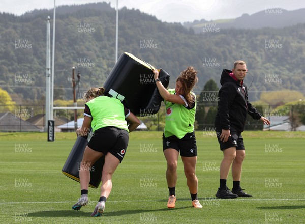 161023 - Wales Women Rugby Training Session - Carys Cox and Robyn Wilkins during a training session at NZCIS ahead of their first WXV1 match against Canada in Wellington 