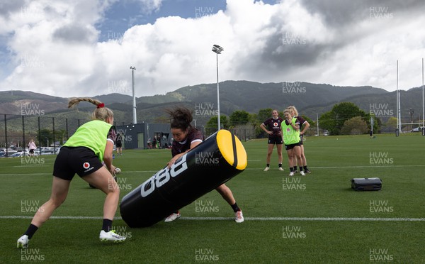 161023 - Wales Women Rugby Training Session - Hannah Jones and Megan Davies during a training session at NZCIS ahead of their first WXV1 match against Canada in Wellington 
