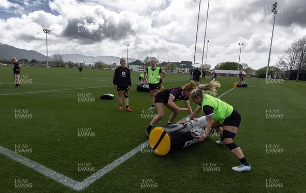 161023 - Wales Women Rugby Training Session - Kerin Lake and Niamh Terry during a training session at NZCIS ahead of their first WXV1 match against Canada in Wellington 