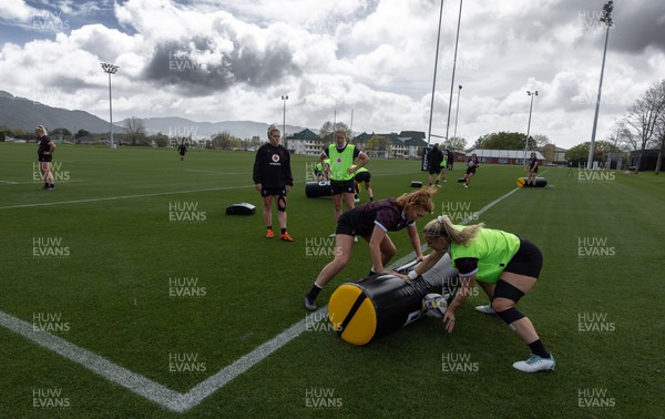 161023 - Wales Women Rugby Training Session - Kerin Lake and Niamh Terry during a training session at NZCIS ahead of their first WXV1 match against Canada in Wellington 