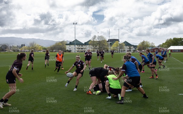 161023 - Wales Women Rugby Training Session - Keira Bevan kicks ahead during a training session at NZCIS ahead of their first WXV1 match against Canada in Wellington 