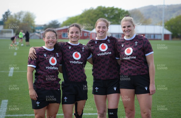 161023 - Wales Women Rugby Training Session - Left to right, Megan Davies, Jazz Joyce, Lisa Neumann and Carys Williams-Morris during a training session at NZCIS ahead of their first WXV1 match against Canada in Wellington 
