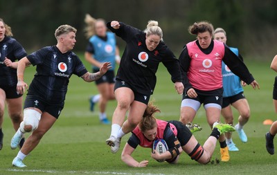 170325 Wales Women 6 Nations Rugby Training - Abbie Fleming and Kelsey Jones during training ahead of the opening Women’s Six Nations match against Scotland