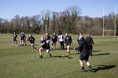 180325 Wales Women Rugby Training -  Wales Women warm up during a Wales training session ahead of the opening Women’s Six Nations match against Scotland