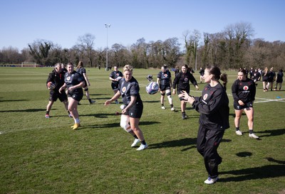 180325 Wales Women Rugby Training -  Wales Women warm up during a Wales training session ahead of the opening Women’s Six Nations match against Scotland