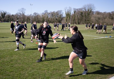 180325 Wales Women Rugby Training -  Wales Women warm up during a Wales training session ahead of the opening Women’s Six Nations match against Scotland