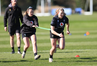 180325 Wales Women Rugby Training - Carys Cox and Kayleigh Powell during a Wales training session ahead of the opening Women’s Six Nations match against Scotland