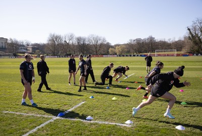 180325 Wales Women Rugby Training -  Wales Women warm up during a Wales training session ahead of the opening Women’s Six Nations match against Scotland