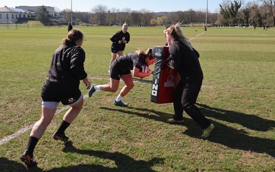 180325 Wales Women Rugby Training -  Wales Women warm up during a Wales training session ahead of the opening Women’s Six Nations match against Scotland