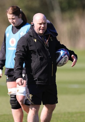 180325 Wales Women Rugby Training - Sean Lynn, Wales Women head coach during a Wales training session ahead of the opening Women’s Six Nations match against Scotland