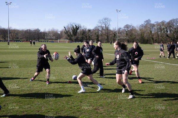 180325 Wales Women Rugby Training -  Wales Women warm up during a Wales training session ahead of the opening Women’s Six Nations match against Scotland