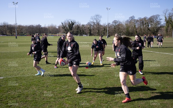 180325 Wales Women Rugby Training -  Wales Women warm up during a Wales training session ahead of the opening Women’s Six Nations match against Scotland