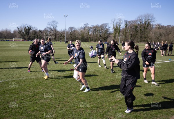 180325 Wales Women Rugby Training -  Wales Women warm up during a Wales training session ahead of the opening Women’s Six Nations match against Scotland