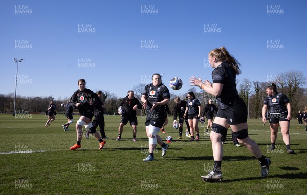 180325 Wales Women Rugby Training -  Wales Women warm up during a Wales training session ahead of the opening Women’s Six Nations match against Scotland