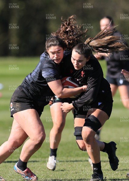 180325 Wales Women Rugby Training - Gwennan Hopkins and Bryonie King during a Wales training session ahead of the opening Women’s Six Nations match against Scotland