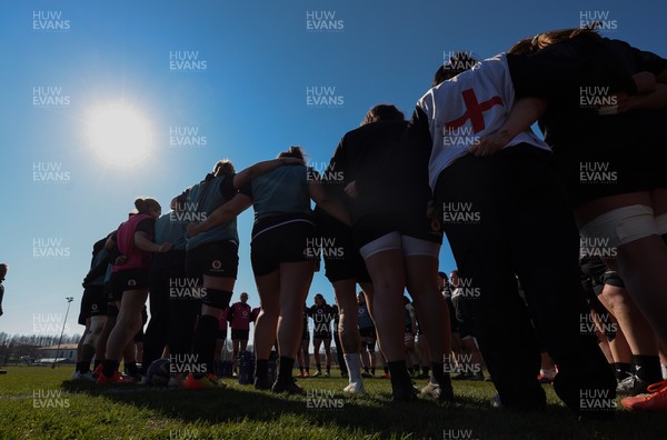 180325 Wales Women Rugby Training -  Wales Women warm up during a Wales training session ahead of the opening Women’s Six Nations match against Scotland