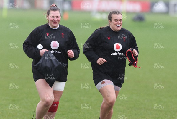 190324 - Wales Women Rugby Training - Gwenllian Pyrs and Carys Phillips during training session ahead of the start of the Women’s 6 Nations