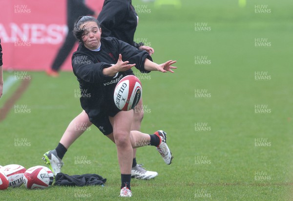 190324 - Wales Women Rugby Training - Meg Davies during training session ahead of the start of the Women’s 6 Nations