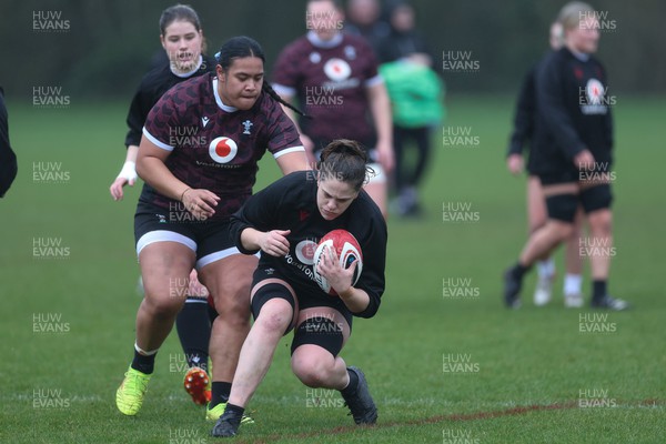 190324 - Wales Women Rugby Training - Natalia John, Sisilia Tuipulotu and Bethan Lewis during training session ahead of the start of the Women’s 6 Nations