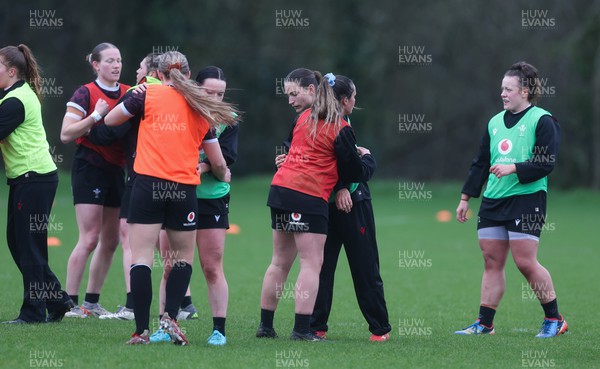 190324 - Wales Women Rugby Training - Wales women go through warm up during training session ahead of the start of the Women’s 6 Nations