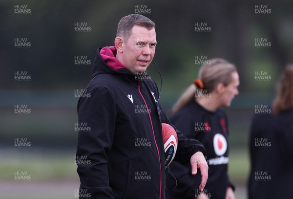 190424 - Wales Women Rugby training session - Ioan Cunningham, Wales Women head coach, during a training session ahead of Wales’ Guinness 6 Nations match against France