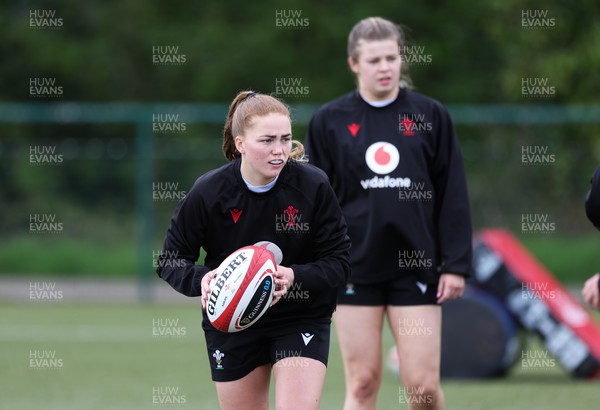 190424 - Wales Women Rugby training session - Niamh Terry and Mollie Wilkinson during a training session ahead of Wales’ Guinness 6 Nations match against France