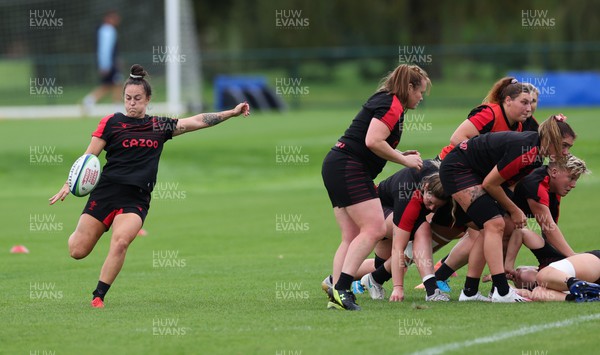 190922 - Wales Women World Cup Squad Training session - Ffion Lewis of Wales kicks ahead during a training session ahead of their departure for the Women’s Rugby World Cup