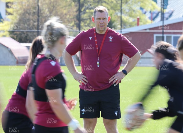 191023 - Wales Women Rugby Training Session - Head coach Ioan Cunningham during a training session ahead of Wales’ opening match of WXV1 against Canada