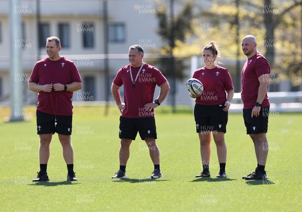 191023 - Wales Women Rugby Training Session - Coaches Ioan Cunningham, Shaun Connor, Catrina Nicholas-McLaughlin and Mike Hill during a training session ahead of Wales’ opening match of WXV1 against Canada