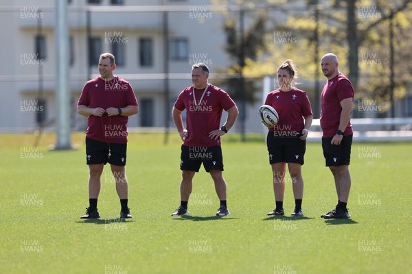 191023 - Wales Women Rugby Training Session - Coaches Ioan Cunningham, Shaun Connor, Catrina Nicholas-McLaughlin and Mike Hill during a training session ahead of Wales’ opening match of WXV1 against Canada