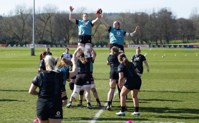 200325  Wales Women Rugby Training Session - Bethan Lewis and Abbie Fleming during a Wales training session ahead of the opening match of the Women’s 6 Nations against Scotland