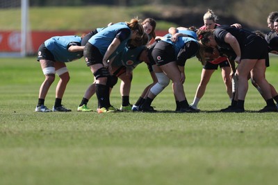 200325  Wales Women Rugby Training Session - The Wales team scrum down during training session ahead of the opening match of the Women’s 6 Nations against Scotland