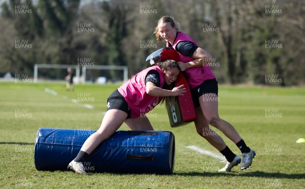 200325  Wales Women Rugby Training Session - Kayleigh Powell and Carys Cox during training session ahead of the opening match of the Women’s 6 Nations against Scotland