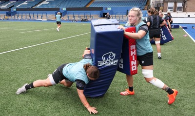 200625 - Wales Women Rugby Training Session -  Lleucu George and Alex Callender during a training session in the build up to the two tests against Australia and the Women’s Rugby World Cup